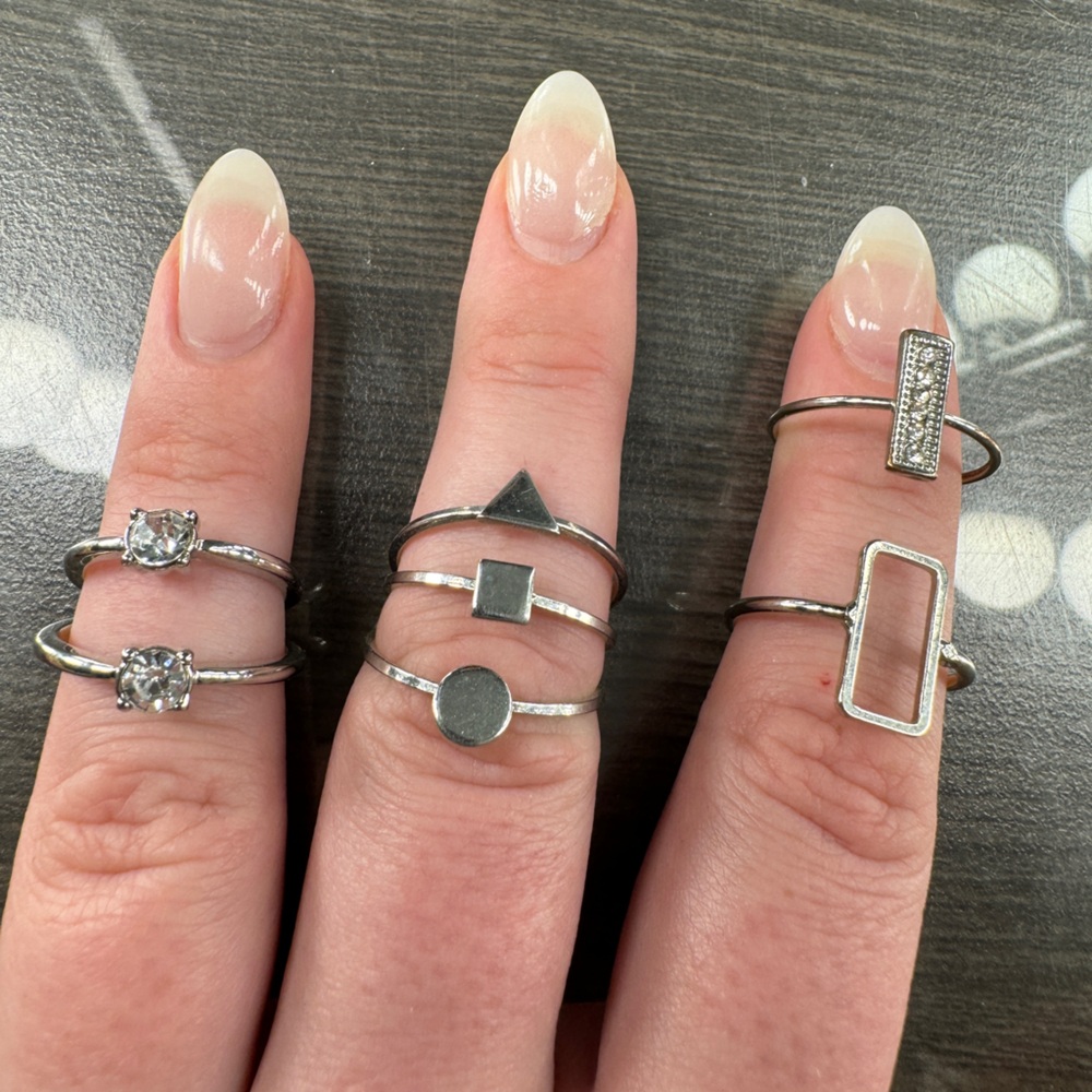 Silver Geometric Ring Set